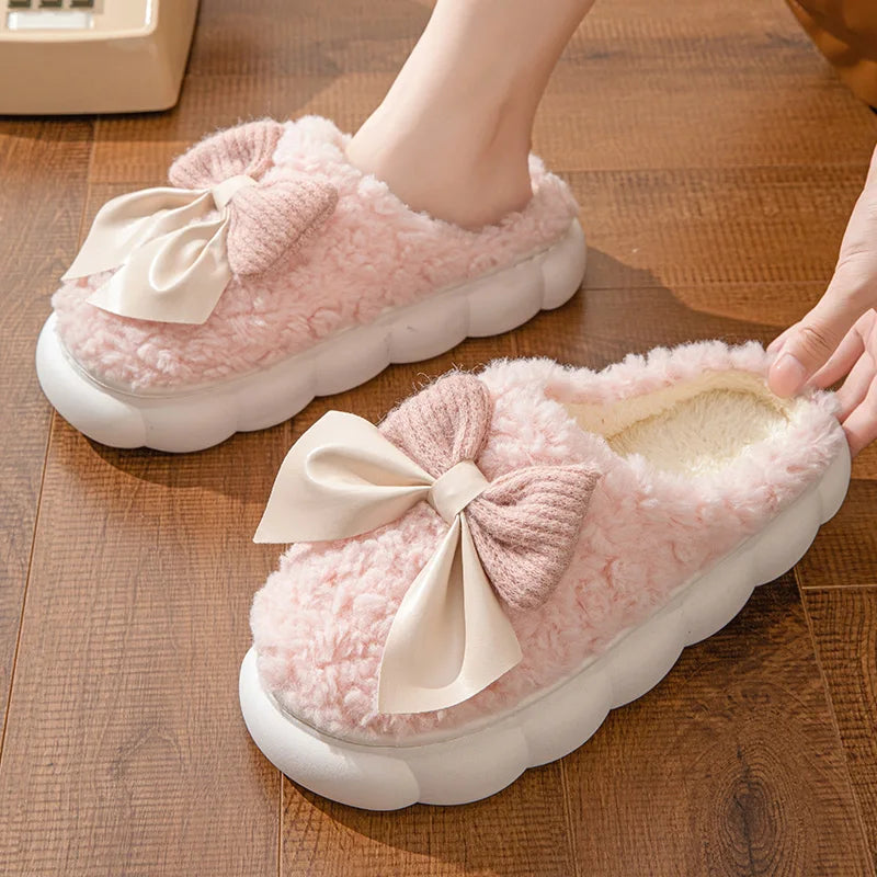Chaussons Doux Hiver avec Noeud Papillon