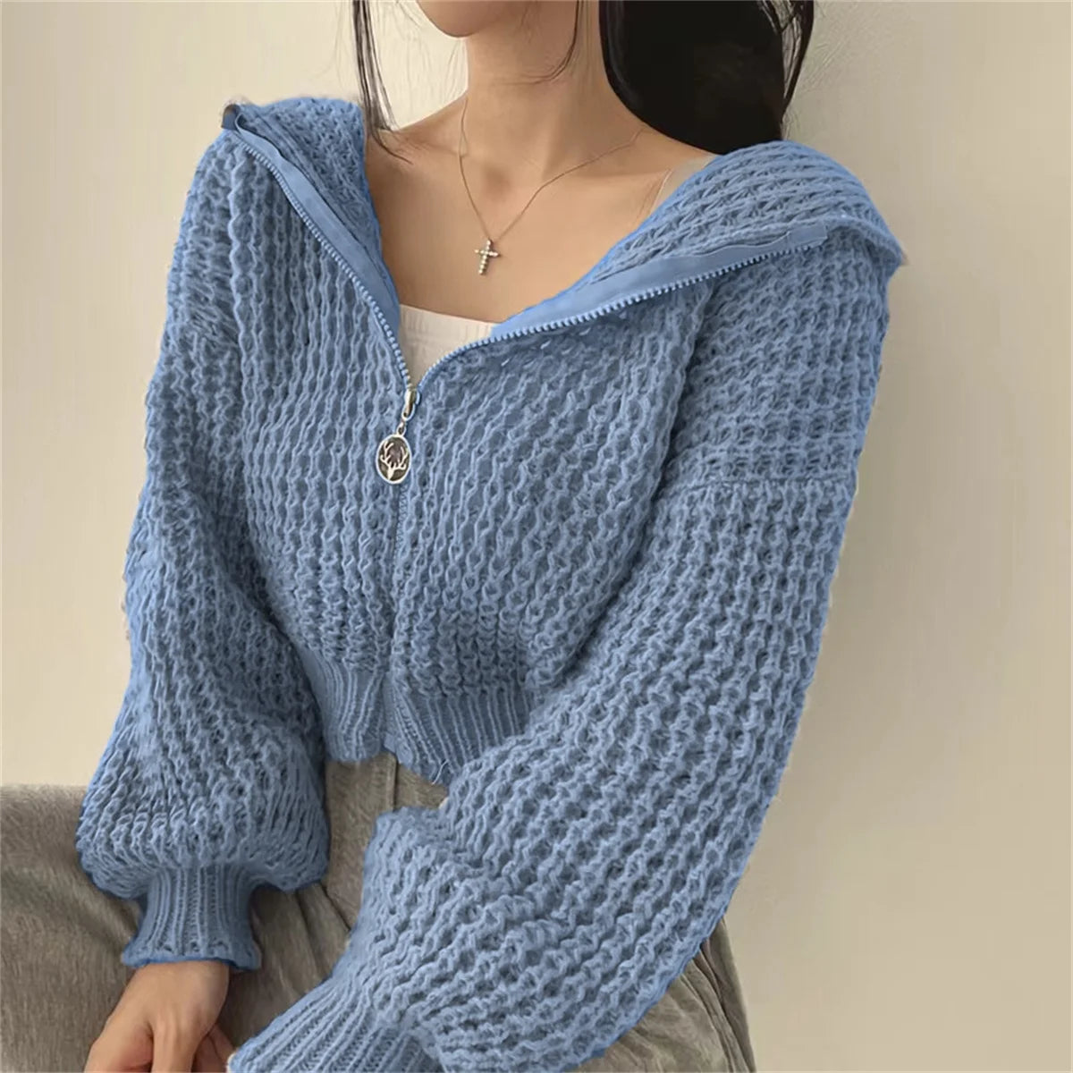 Cardigan-Chandail à Capuche Zippé