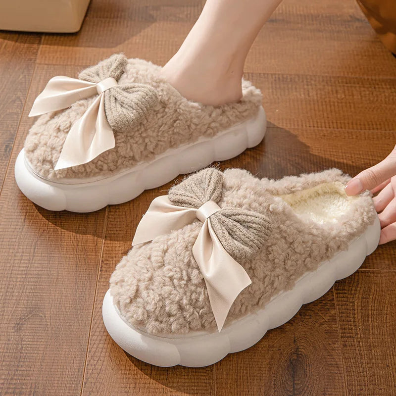Chaussons Doux Hiver avec Noeud Papillon