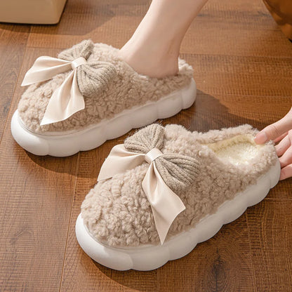 Chaussons Doux Hiver avec Noeud Papillon