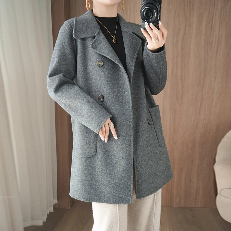 Manteau Femme 100% Laine Vierge Réversible