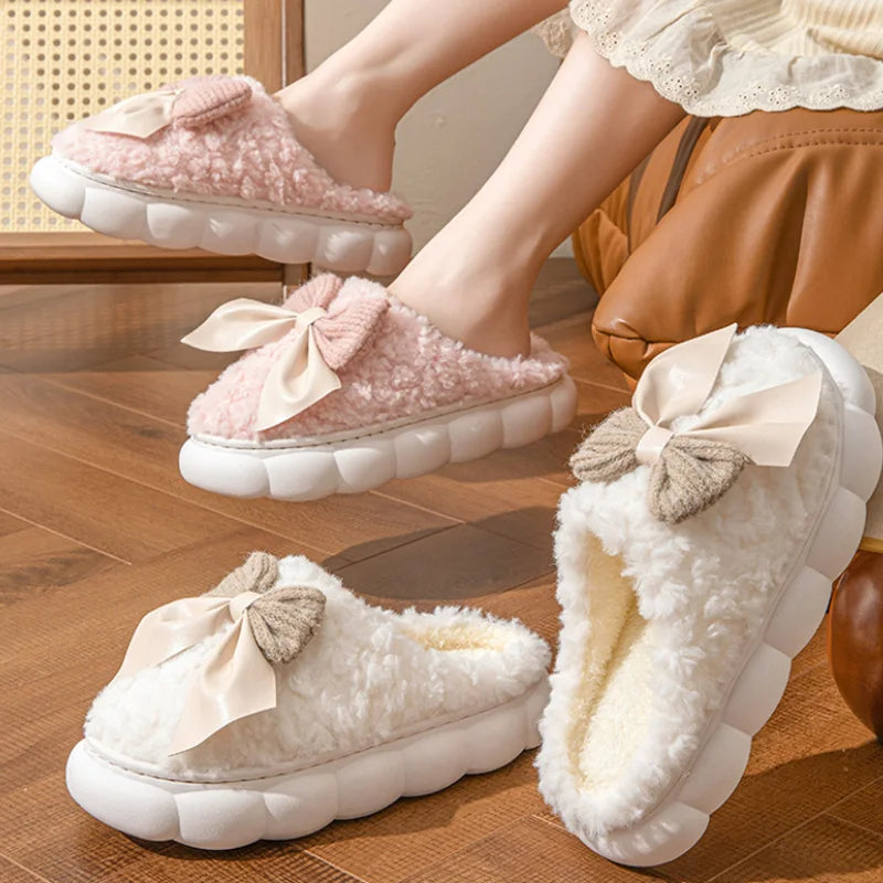 Chaussons Doux Hiver avec Noeud Papillon