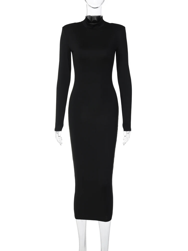Robe longue moulante à col roulé – Noir élégant