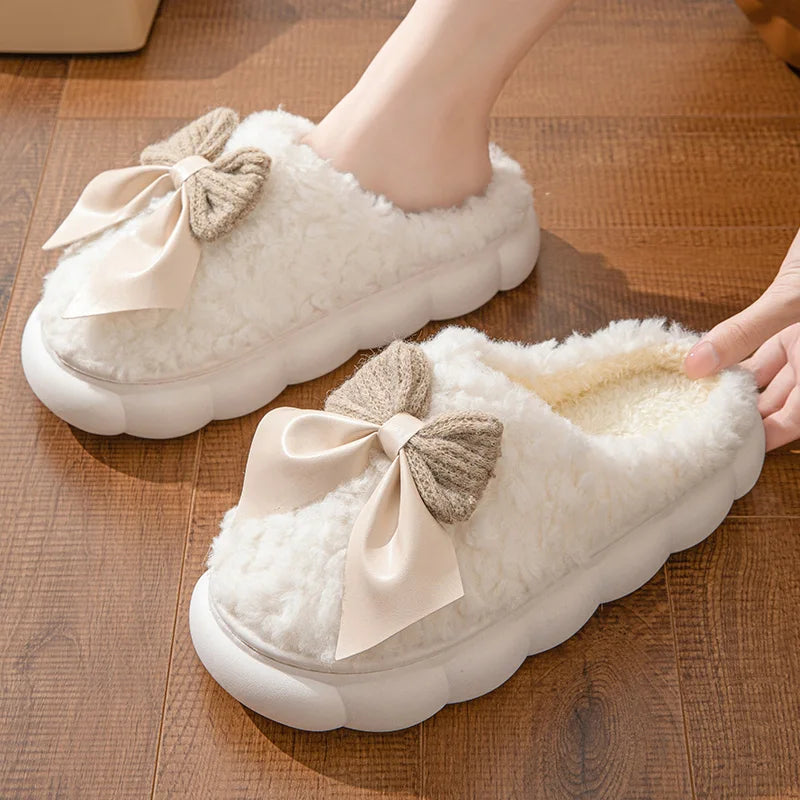 Chaussons Doux Hiver avec Noeud Papillon