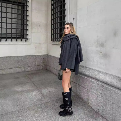 Manteau Femme Chic avec Écharpe Intégrée