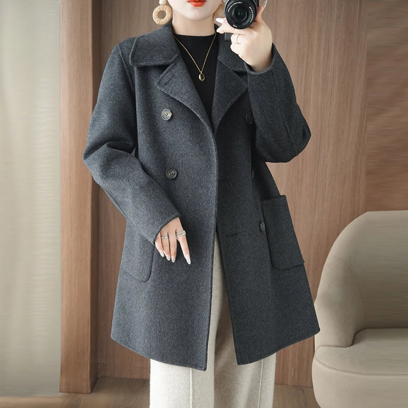 Manteau Femme 100% Laine Vierge Réversible