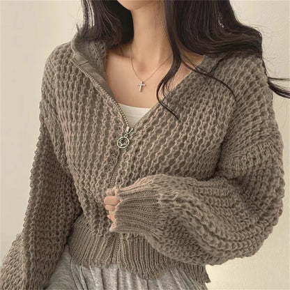 Cardigan-Chandail à Capuche Zippé