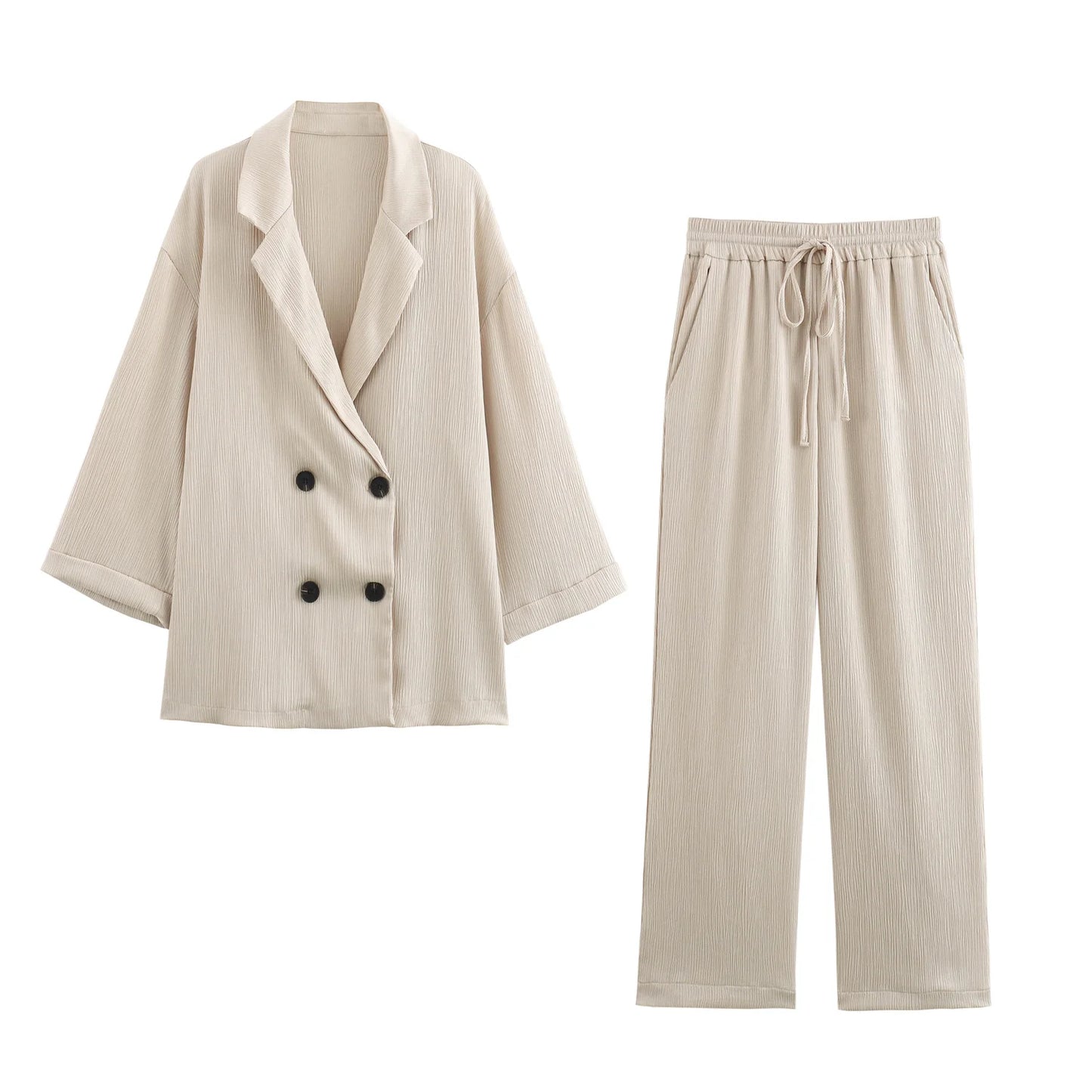 Nouveau Set Veste et Pantalon Style Tailleur Froissé