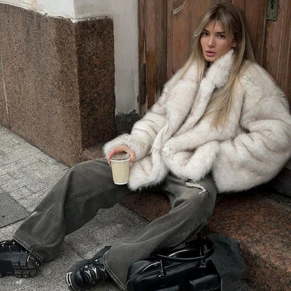 Manteau Néo Mint Dégradé en Fausse Fourrure