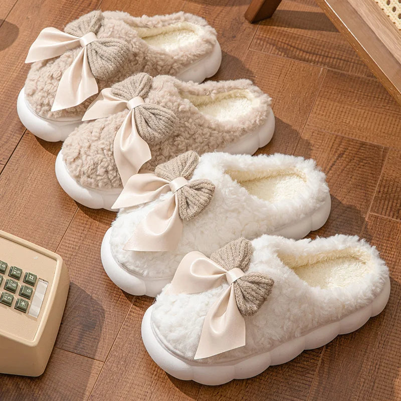 Chaussons Doux Hiver avec Noeud Papillon