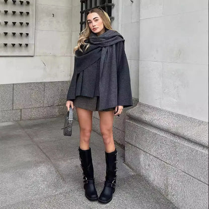 Manteau Femme Chic avec Écharpe Intégrée