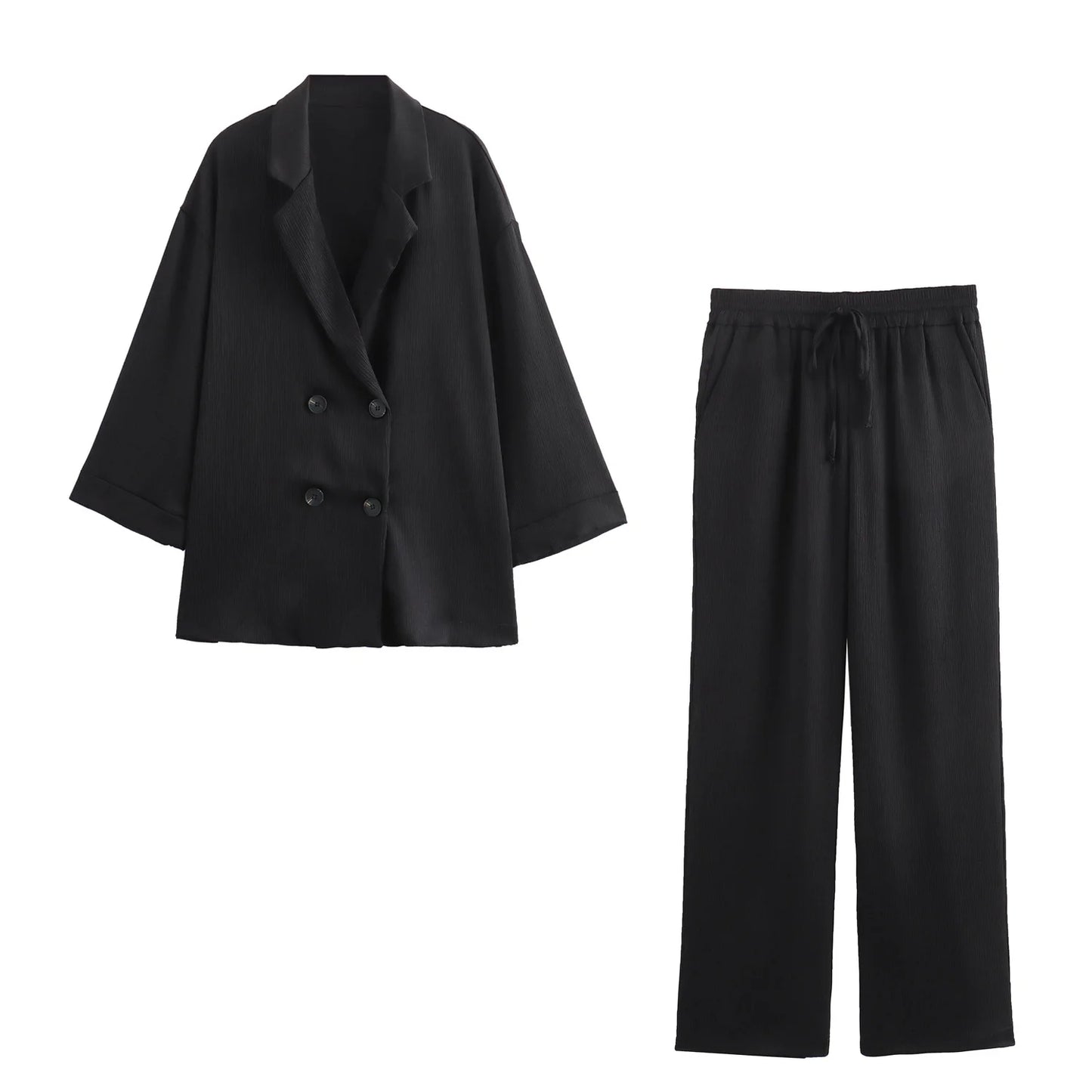 Nouveau Set Veste et Pantalon Style Tailleur Froissé