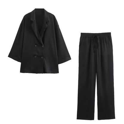 Nouveau Set Veste et Pantalon Style Tailleur Froissé