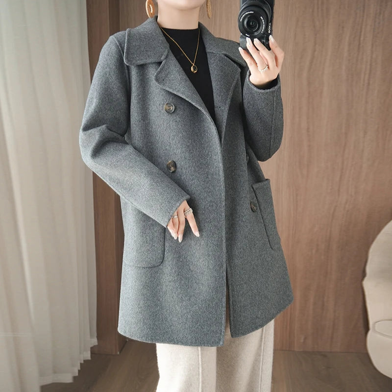 Manteau Femme 100% Laine Vierge Réversible