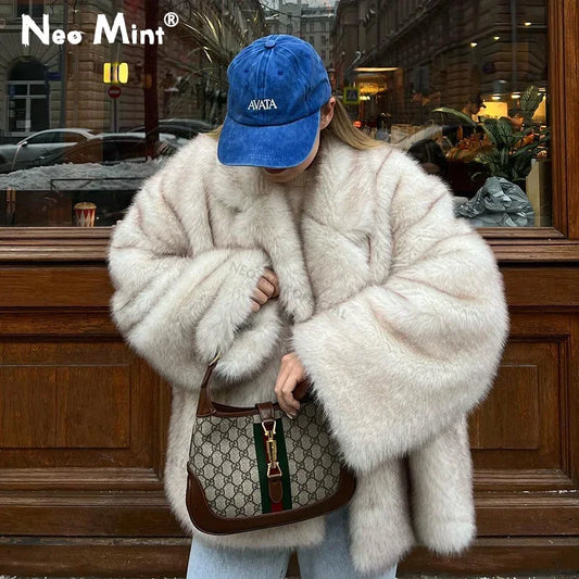 Manteau Néo Mint Dégradé en Fausse Fourrure
